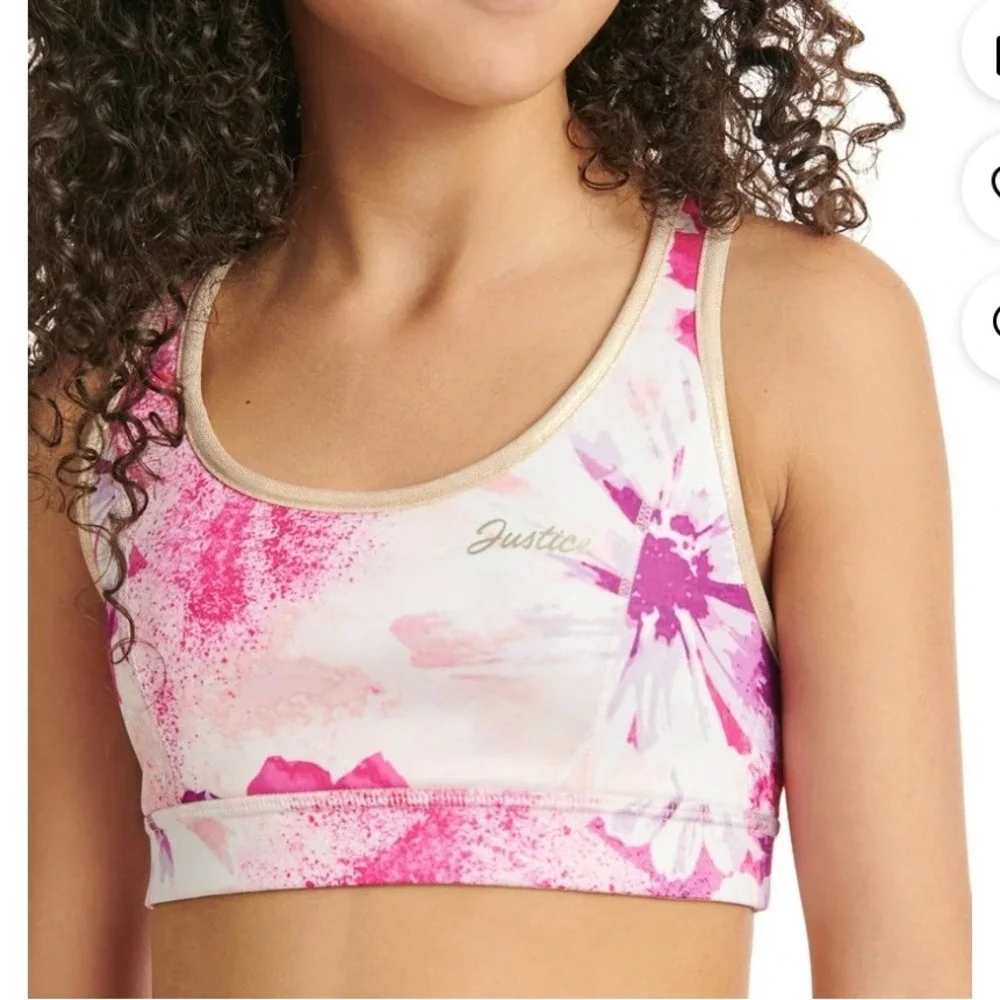 JUSTICE. NWT. Girls. Reversible Sports Bra. Pink & White w/gold‎ trim. XS…